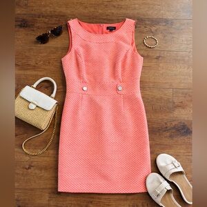 Tahari Coral Textured Polka Dot Shift Dress Size 12